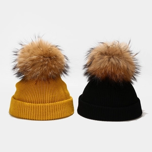 Kids Winter Knitted Beanie Hat With Large Faux Fur Pom Pom Warm Ribbed Thermal Cap For Baby Boys Girls
