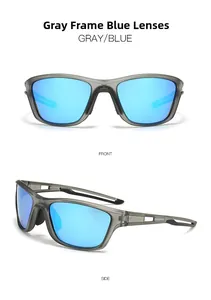 Front and side views of gray matte cycling sunglasses with blue polarized mirror lenses