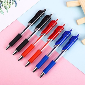 Set of 6 retractable 0.5mm gel pens in black, red and blue with comfortable rubber grips