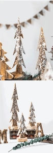 Macro detail of natural birch bark Christmas trees with white snow effect and wooden texture