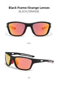 Front and side views of black sports cycling sunglasses with polarized orange lenses