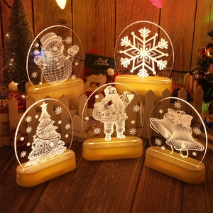 3D acrylic Christmas night lights featuring snowman and Santa Claus for holiday bedroom decor