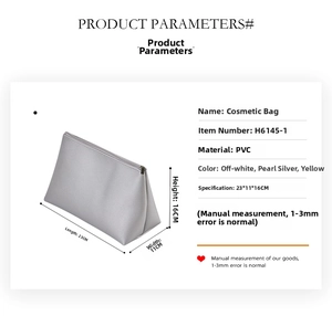 Dimensiones detalladas de la bolsa de cosméticos de PVC plateado impermeable, 23x11x16cm