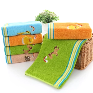 Children Face Towel Pure Cotton Soft Absorbent Cartoon Animal Embroidery Striped Border For Baby Toddler Kids
