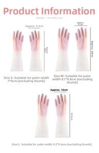 Detailed size chart for gradient waterproof latex cleaning gloves with S, M, L dimensions