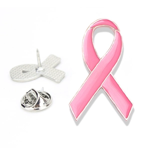 Broche ruban rose contre le cancer du sein en émail avec attache papillon au dos