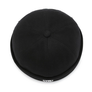Classic black cotton Miki Hat with white circular embroidery and vintage docker style