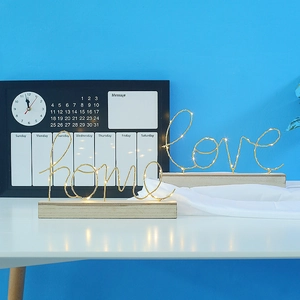Nordic minimalist LED home and love letter lamp with gold metal wire and wood base
