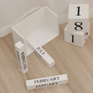 Calendrier perpétuel nordique en bois blanc avec cubes et mois pour décoration intérieure