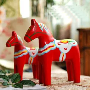 Swedish Dala Horse Statues Hand Painted Wooden Elephant Ornaments Nordic Style Desktop Home Decor Traditional Folk Art