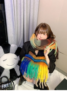 Rainbow plaid scarf with tassels on a soft cashmere-like fabric for winter warmth