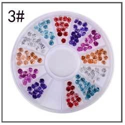 Vue détaillée d'une roue nail art avec 12 couleurs de strass ronds pour déco manucure