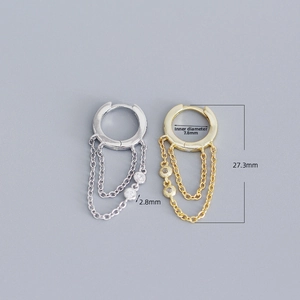 Detailed size specifications of S925 silver tassel drop earrings with dimensions