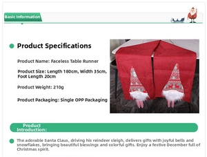 Christmas faceless gnome burlap table runner specifications, measuring 180x35cm in red