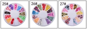 Three-pack of 12-grid nail art wheels featuring colorful hearts and geometric charms