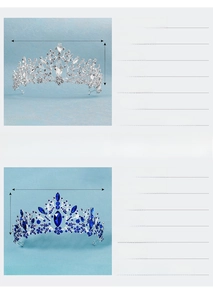 Detail showing silver and blue baroque bridal crowns with shimmering glass rhinestones