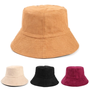Reversible Bucket Hat Suede Cotton Flat Top Large Brim Autumn Winter Warm Windproof Sun Protection Fashion Unisex