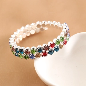 Sparkling double-row multicolored rhinestone bracelet on silver base for women