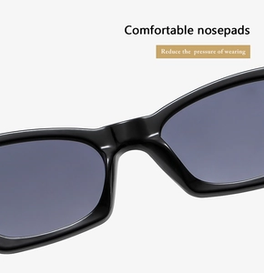 Detail of comfortable nose pads on black square sunglasses to reduce wearing pressure