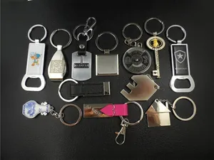 Collection of metal keychains with laser engraving and various craft details