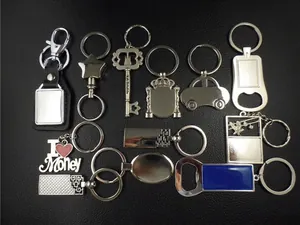 Detailed collection of custom metal keychains with laser engraving and logo designs