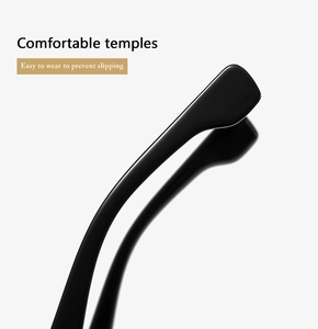 Detail of comfortable black sunglass temples with ergonomic curve for anti-slip fit