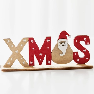 Christmas wooden XMAS desk decoration with Santa Claus figure in red and wood tones