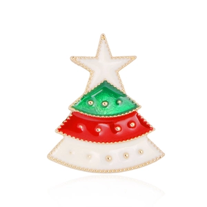 Christmas tree brooch with red green and white enamel on a gold-plated metal base