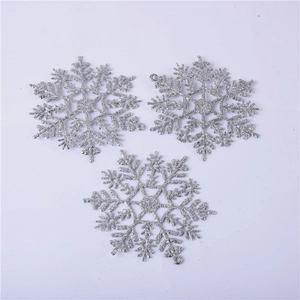 Three-piece silver acrylic snowflake ornaments with glitter for Christmas tree decor