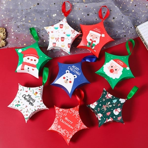 Set of 8 star-shaped Christmas gift boxes with festive reindeer and Santa Claus patterns
