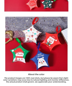 Detailed view of colorful star-shaped Christmas gift boxes with festive patterns and silk ribbons