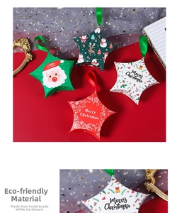 Star-shaped Christmas candy box detail made of food-grade white cardboard with silk ribbon