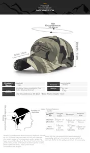 Size chart and measurement guide for the cotton outdoor five-star sports baseball cap