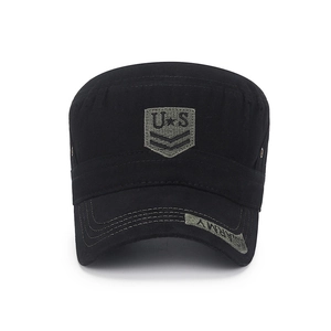Men's black cotton cadet cap with military embroidery and U.S. ARMY patch detail