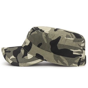 Unisex camouflage cadet cap with Marine embroidery and durable cotton flat top design