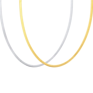 Titanium steel snake bone chain necklaces in gold and silver finishes, flat blade style