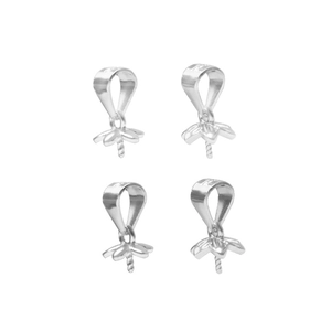 Set of four S925 sterling silver pearl pendant bails with floral pin base settings