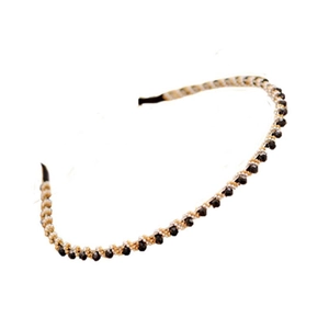 Elegant Korean fashion thin headband with black beads and gold woven metallic details