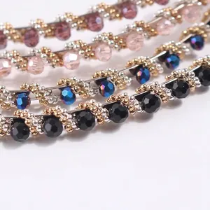 Fashion crystal headband with multi-colored hand-woven beads and metallic accents