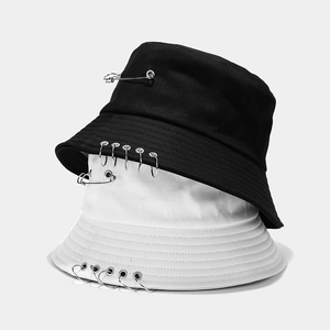Chapeau Bob En Coton Streetwear Avec Cinq Anneaux En Métal Et Épingle Protection Solaire Pliable Unisexe Hip Hop