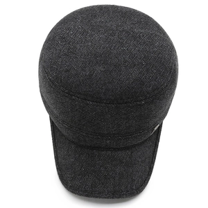 Men's dark grey wool cadet cap with thick texture and ear protection for winter