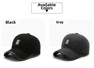 Close-up of wool blend baseball caps featuring leather piping and vintage metal patch