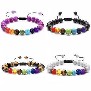 Adjustable 7 chakra healing stone bracelets with volcanic rock and tiger eye beads