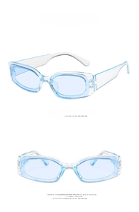 Detailed view of G00118-142 vintage rectangular sunglasses in transparent blue resin