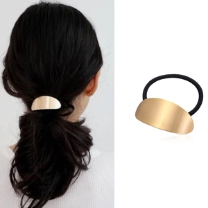 Hair Ties Women Alloy Oval Metal Decor Minimalist Geometric Ponytail Holder Modern Smooth Brushed Matte Finish Accessories
