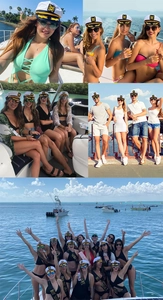 Nautical captain hats with gold embroidery shown in outdoor yacht and sailing settings