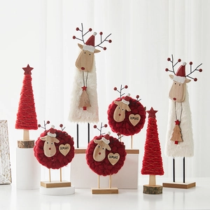 Nordic wooden and wool felt Christmas set with deer, Santa, and trees for desktop