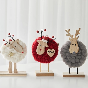 Nordic wooden felt sheep Christmas ornaments in white red and gray for desk decor