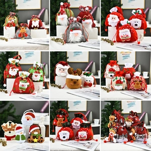 Christmas Gift Bag Drawstring Candy Pouch Linen Felt Santa Snowman Reindeer Holiday Party Decoration Handheld Tote