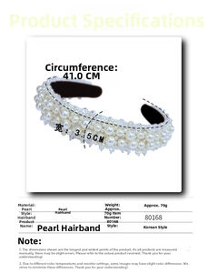 Detailed size specifications for a multi-layer pearl bridal headband with dimensions